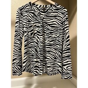 Dana Buchman Zebra Tunic Top Women M Poly Spandex Animal Print Long Sleeve